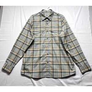 Ascend Shirt Mens Large Gray Textured Plaid Stretch Long Sleeve Casual Button Up